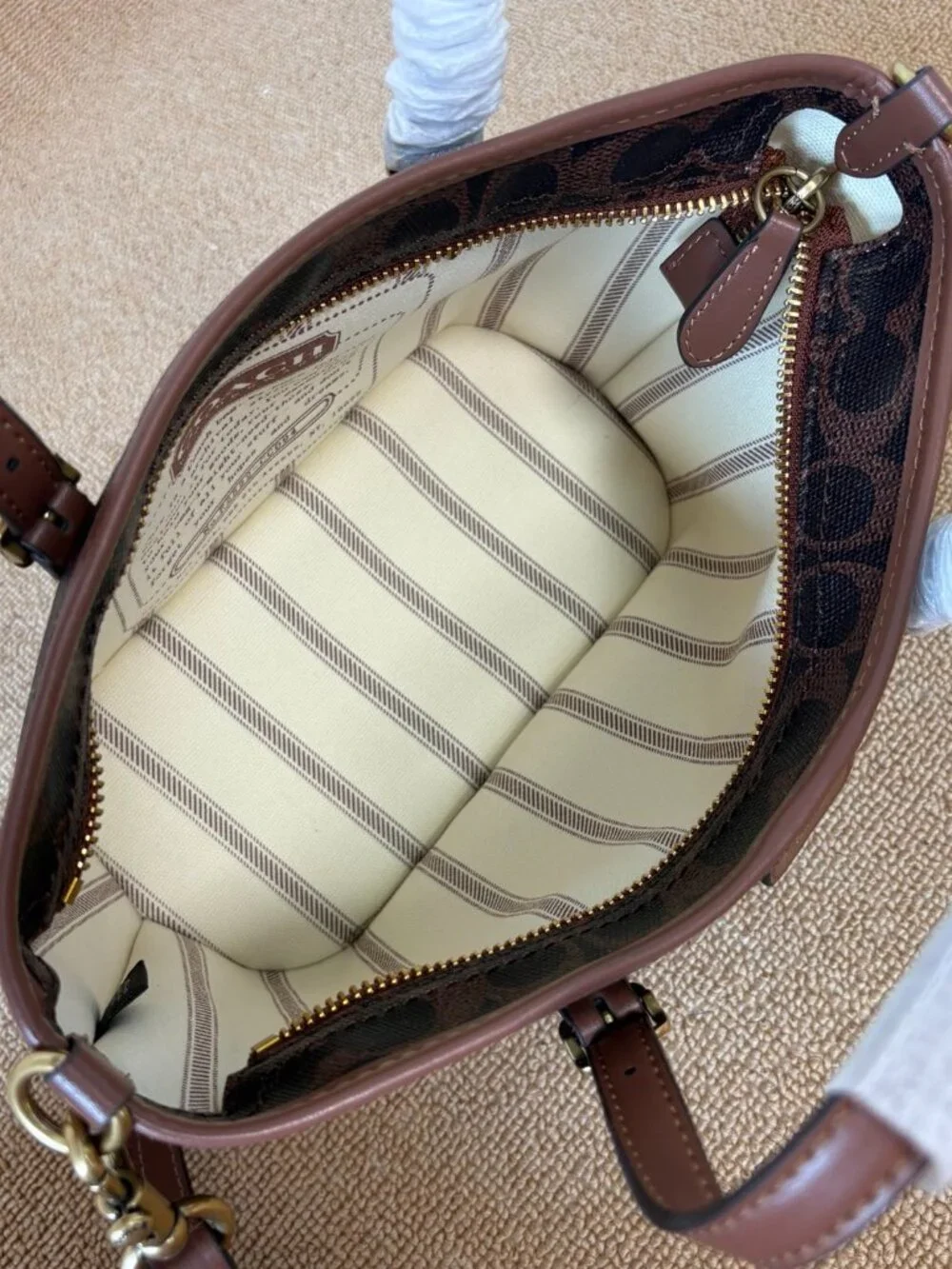🤎Coach Brown Signature Mini Bucket Tote Adjustable Handle Crossbody Purse
